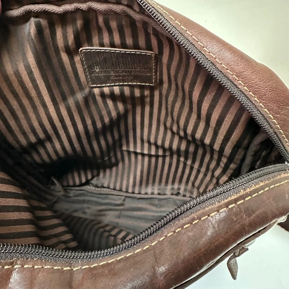 Jack Georges Brown Leather Slim Crossbody Messenger Bag Zip Top Adjustable Strap